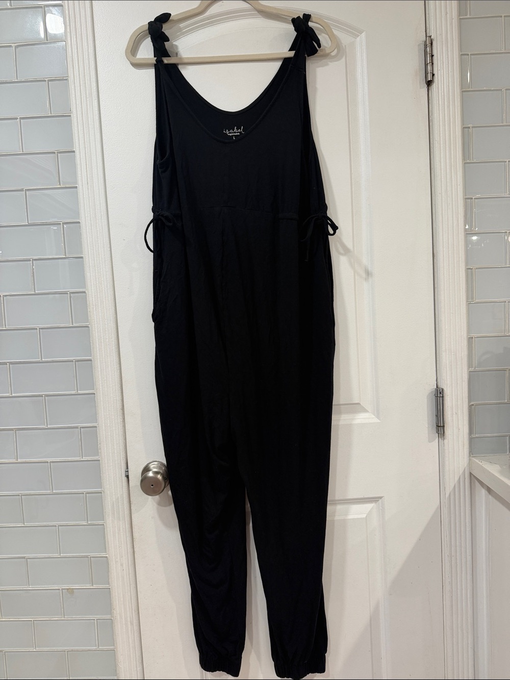 Isabel Maternity by Ingrid & Isabel Black Tie-Shoulder Jumpsuit